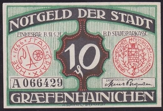 Almanya 10 Pfennig Notgeld 1921 Çil Filigranlı