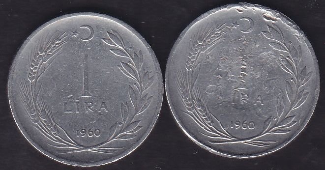 1960 Yılı 1 Lira (Ters Düz Takım)