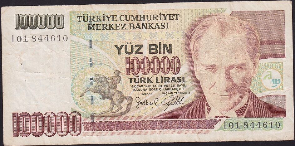 7.Emisyon 3.Tertip 100000 Lira I01 844610 Çok Temiz