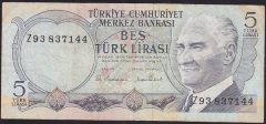 6.EMİSYON 2.TERTİP 5 LİRA Z93 837144 ÇOK TEMİZ