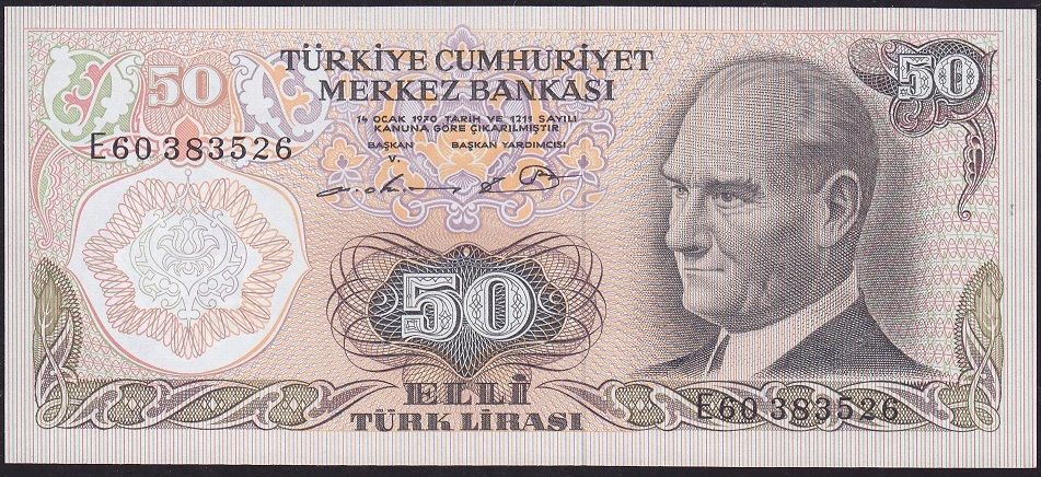 6.Emisyon 1.Tertip 50 Lira E60 383526 Çilaltı