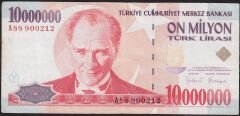 7.Emisyon 10 000 000 Lira A88 900212 Çok Temiz