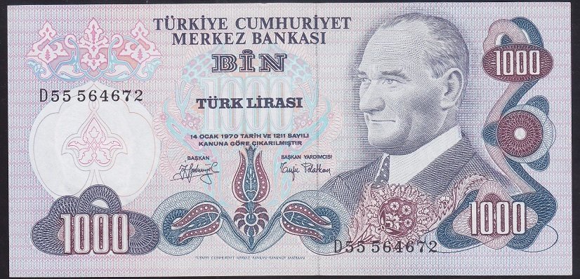6.EMİSYON 2.TERTİP 1000 LİRA D55 564672 ÇİLALTI ÇİL