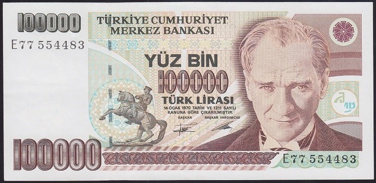 7.EMİSYON 2.TERTİP 100000 LİRA E77 554483 ÇÇT ÇİLALTI