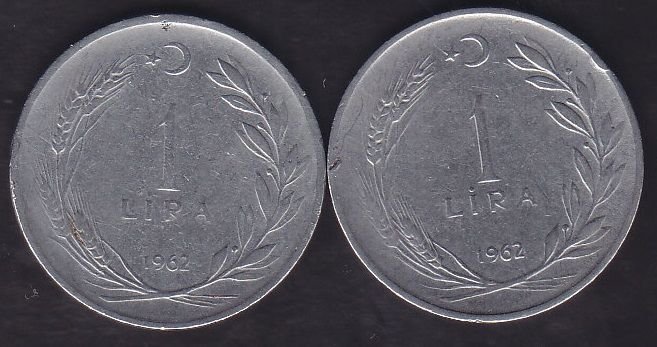 1962 Yılı 1 Lira (Ters Düz Takım)