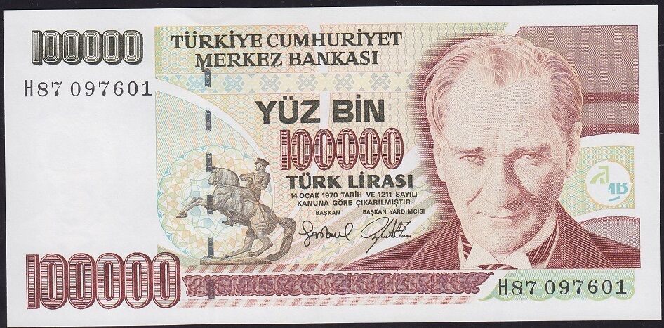 7.Emisyon 3.Tertip 100000 Lira H87 097601 Çilaltı