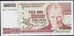 7.Emisyon 3.Tertip 100000 Lira H87 097601 Çilaltı