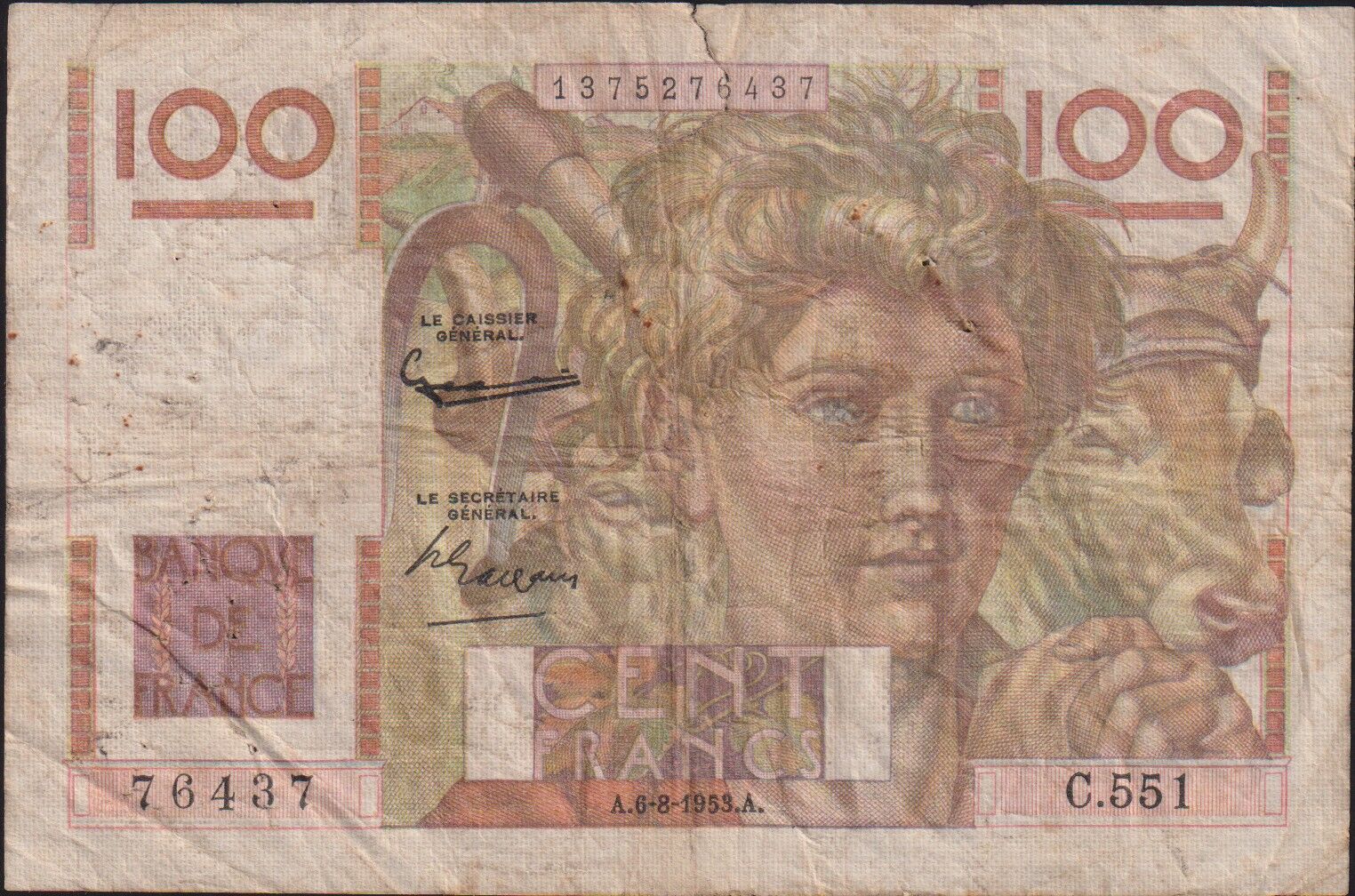 Fransa 100 Frank 1953 Temiz