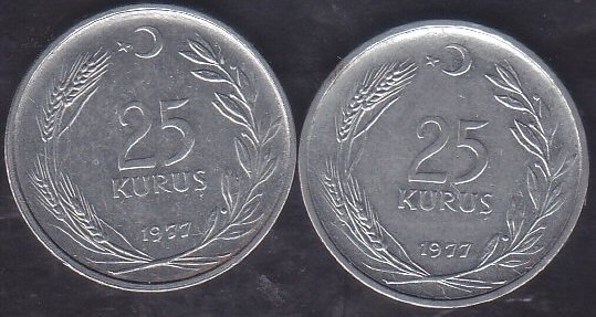 1977 Yılı 25 Kuruş (Ters Düz Takım)
