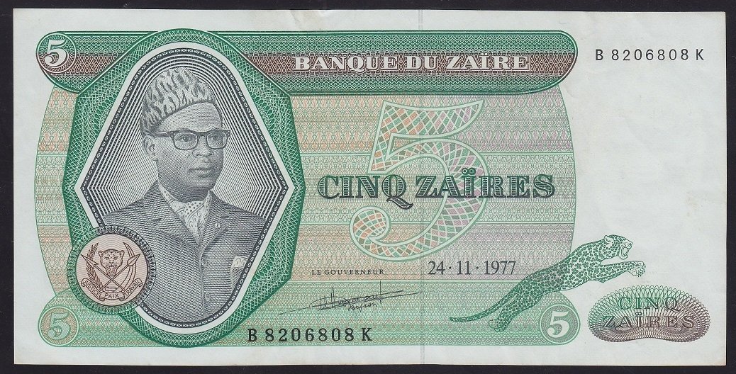 Zaire 5 Zaires 1977 Çok Çok Temiz