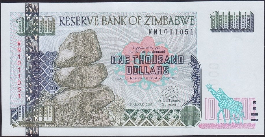Zimbabwe 1000 Dolar 2003 ÇİL Pick 12b