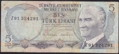 6.EMİSYON 2.TERTİP 5 LİRA Z91 324291 ÇOK TEMİZ