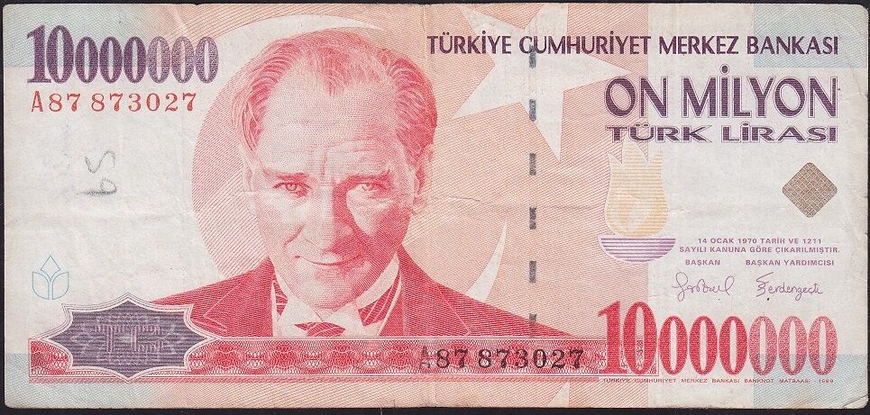 7.Emisyon 10 000 000 Lira A87 873027 Çok Temiz
