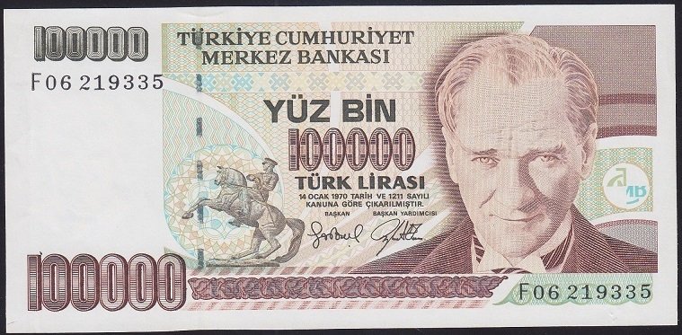 7.EMİSYON 3.TERTİP 100000 LİRA F06 219335 ÇİLALTI