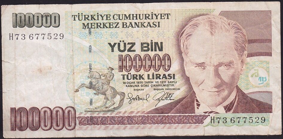 7.Emisyon 3.Tertip 100000 Lira H73 677529 Temiz