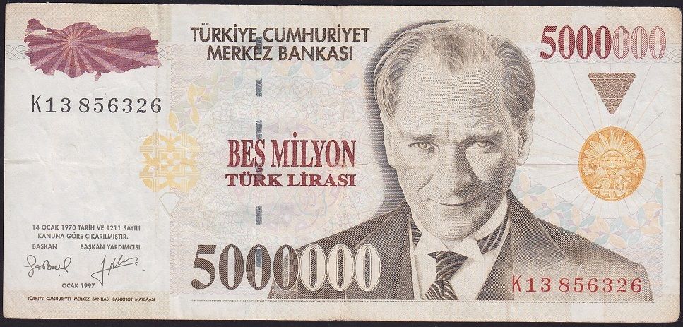 7.Emisyon 5 000 000 Lira K13 856326 Çok Temiz