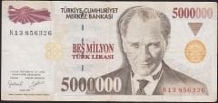 7.Emisyon 5 000 000 Lira K13 856326 Çok Temiz