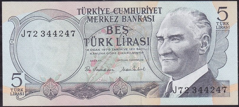 6.Emisyon 2.Tertip 5 Lira J72 344247 Çilaltı Çil