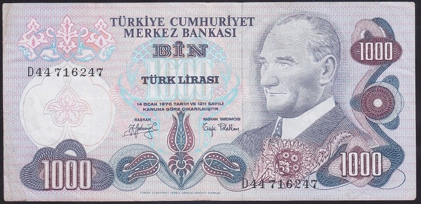 6.EMİSYON 2.TERTİP 1000 LİRA D44 716247 ÇOK TEMİZ +