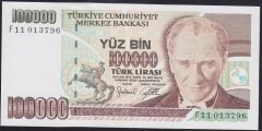 7.EMİSYON 3.TERTİP 100000 LİRA F11 013796 ÇİLALTI +