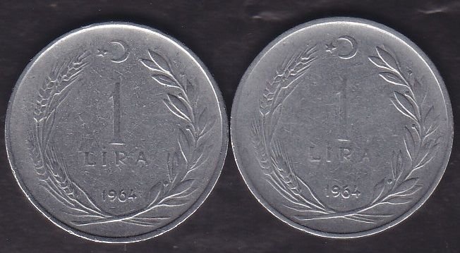 1964 Yılı 1 Lira (Ters Düz Takım)
