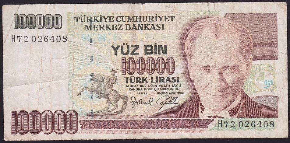 7.Emisyon 3.Tertip 100000 Lira H72 026408 Temiz