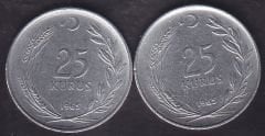 1965 Yılı 25 Kuruş Ters Düz Takım