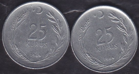 1964 Yılı 25 Kuruş (Ters Düz Takım)