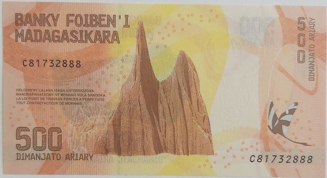 Madagaskar 500 Ariary 2017 Çil (888) Pick 99