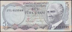 6.Emisyon 2.Tertip 5 Lira J71 015548 Çok Temiz +