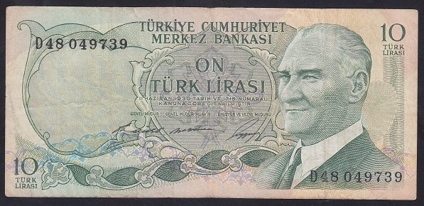 6.EMİSYON 1.TERTİP 10 LİRA D48 049739 ÇOK TEMİZ +