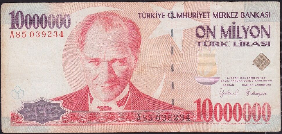 7.Emisyon 10 000 000 Lira A85 039234 Çok Temiz