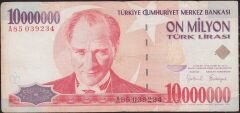 7.Emisyon 10 000 000 Lira A85 039234 Çok Temiz