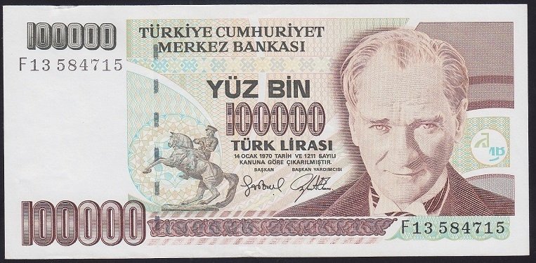 7.EMİSYON 3.TERTİP 100000 LİRA F13 584715 ÇİLALTI