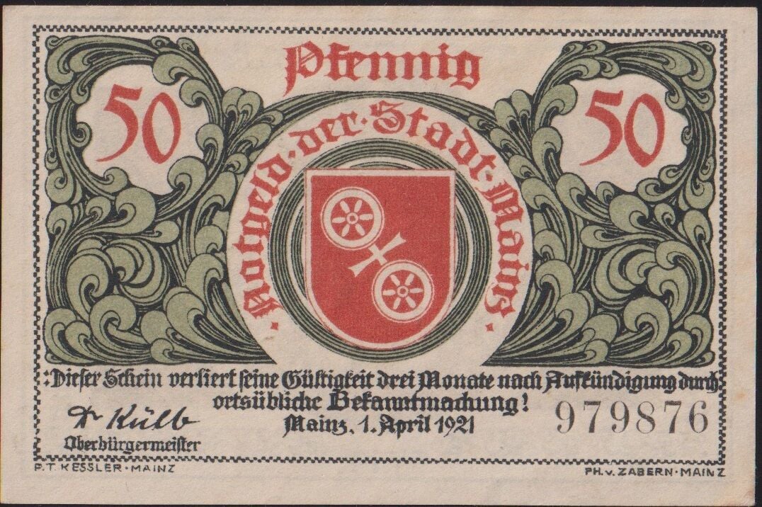 Almanya 50 Pfennig Notgeld 1921 Çil Filigranlı
