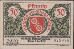 Almanya 50 Pfennig Notgeld 1921 Çil Filigranlı