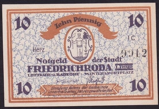 Almanya 10 Pfennig Notgeld 1920 Çil Filigranlı