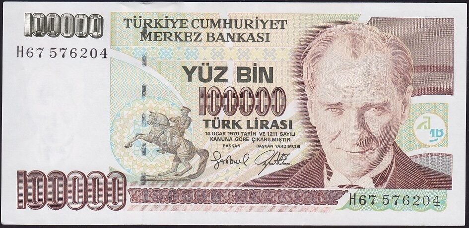 7.Emisyon 3.Tertip 100000 Lira H67 576204 Çilaltı Çil
