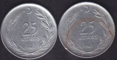 1967 Yılı 25 Kuruş Ters Düz Takım