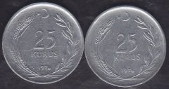 1974 Yılı 25 Kuruş (Ters Düz Takım)