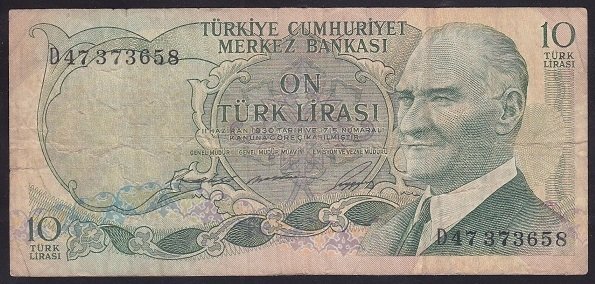 6.EMİSYON 1.TERTİP 10 LİRA D47 373658 TEMİZ eski kağıt para fiyatları