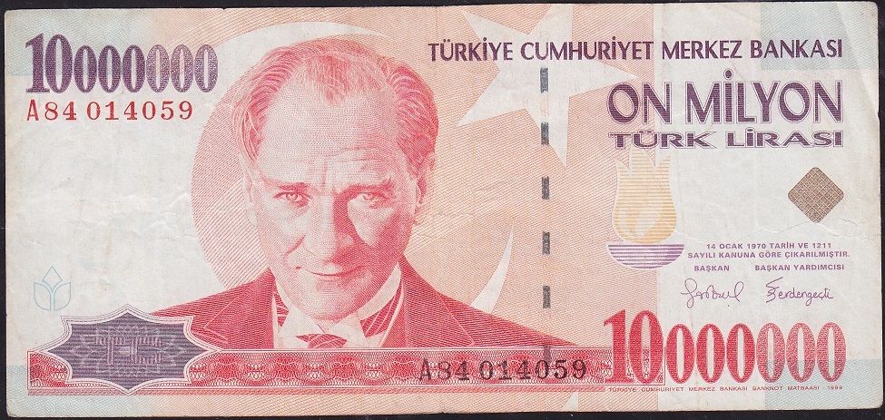 7.Emisyon 10 000 000 Lira A84 014059 Çok Temiz