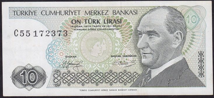 7.Emisyon 1.Tertip 10 Lira C55 172373 Ççt Çilaltı