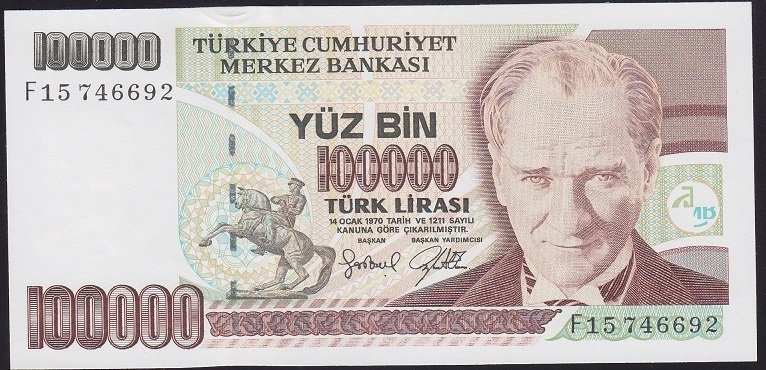 7.EMİSYON 3.TERTİP 100000 LİRA F15 746692 ÇİL