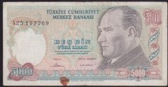 7.EMİSYON 1.TERTİP 5000 LİRA A25 173269 TEMİZ