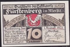 Almanya 10 Pfennig Notgeld 1920 Çil Filigranlı