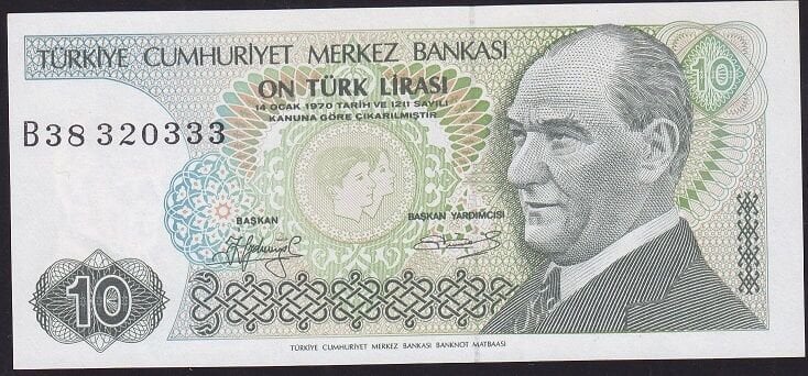 7.Emisyon 1.Tertip 10 Lira B38 320333 Çilaltı