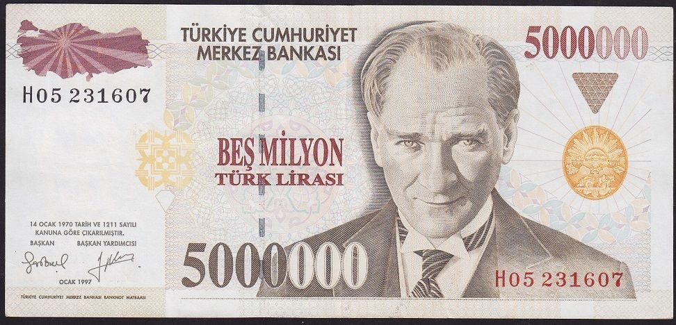 7.Emisyon 5 000 000 Lira H05 231607 Çok Çok Temiz