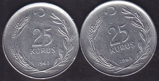 1968 Yılı 25 Kuruş Ters Düz Takım
