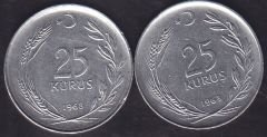 1968 Yılı 25 Kuruş Ters Düz Takım